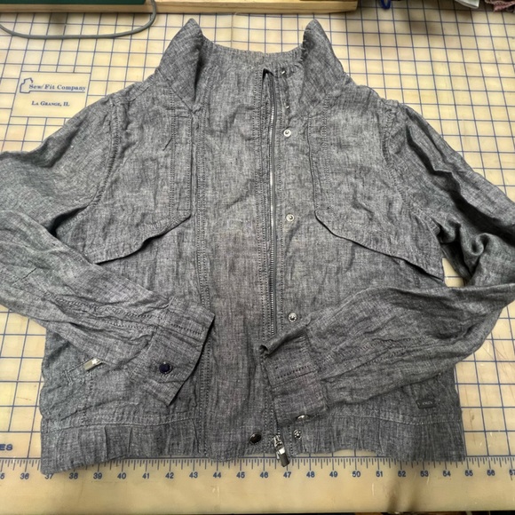 ATHLETA Navy Linen Cropped Jacket Heather gray S - Picture 2 of 6